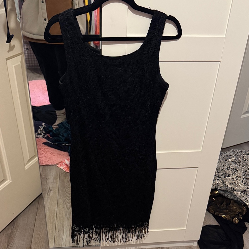 Chic Black Fringe Mini Dress